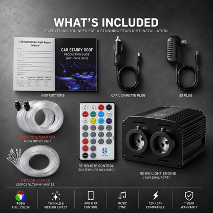 RGBW Twinkle Starlight Headliner Kit | APP Controlled Fiber Optic Star Ceiling