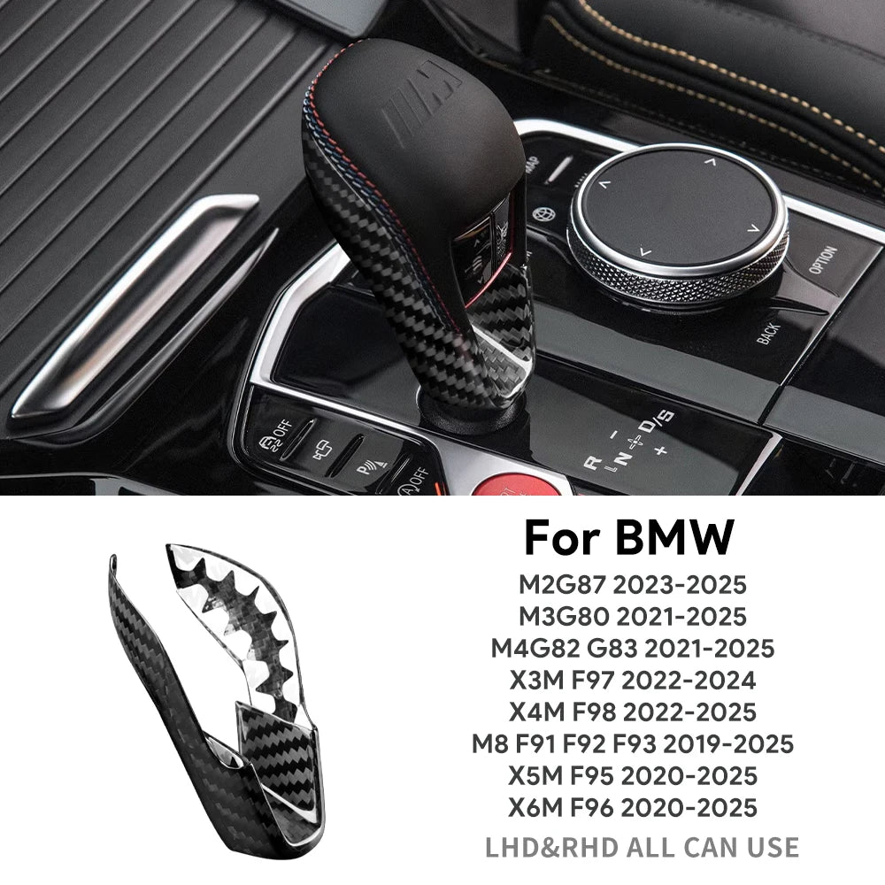 Real Hard Carbon Fiber For BMW M2 G87 M3 G80 M4 G82 G83 X3M F97 X45 F98 F95 2021-2025 LHD RHD Car Gear Shift Knob Interior Cover