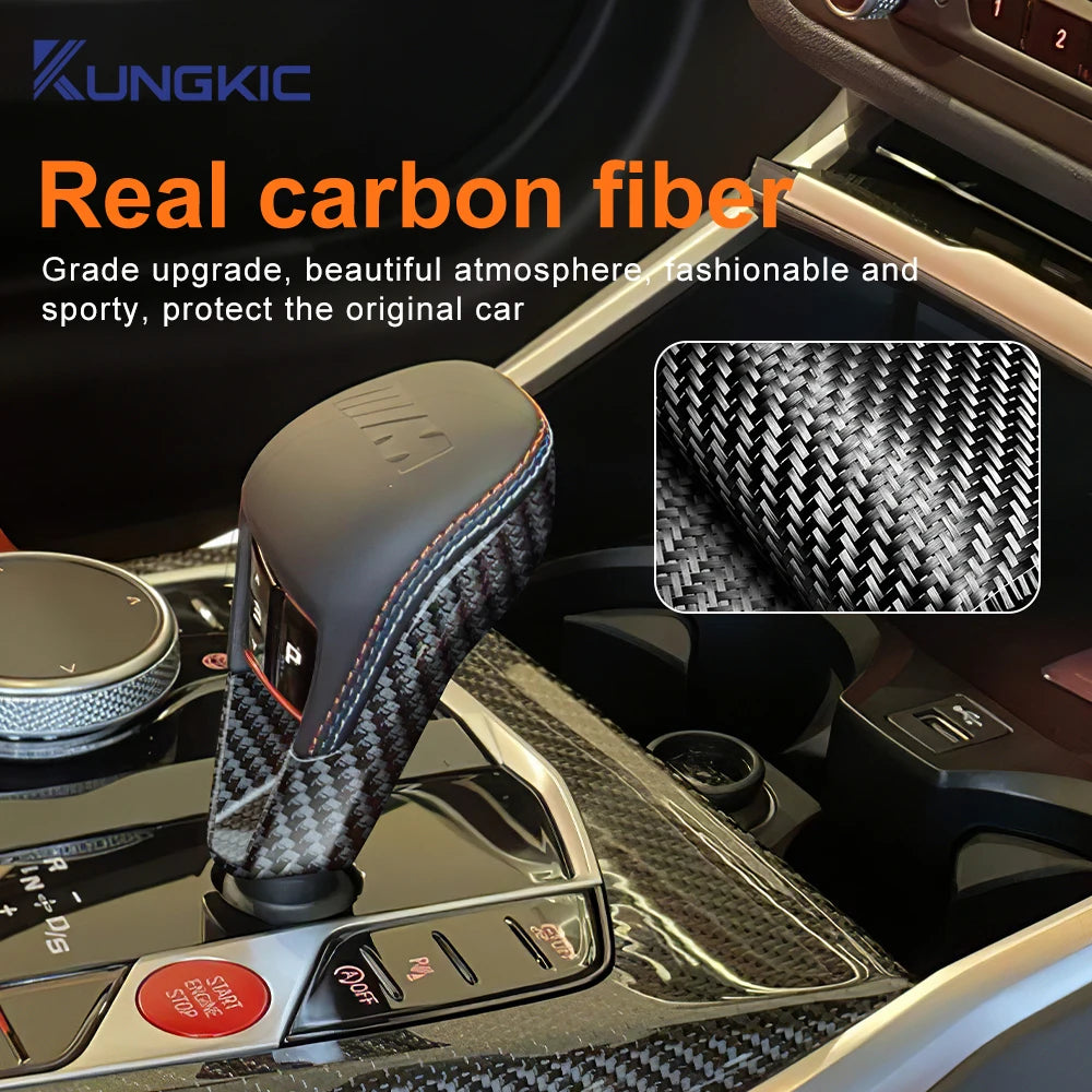 Real Hard Carbon Fiber For BMW M2 G87 M3 G80 M4 G82 G83 X3M F97 X45 F98 F95 2021-2025 LHD RHD Car Gear Shift Knob Interior Cover